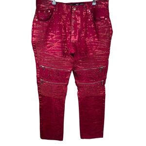 Heritage America 76 Denim Distillery Pink Metallic Moto Biker Jeans 40x34 Men's‎